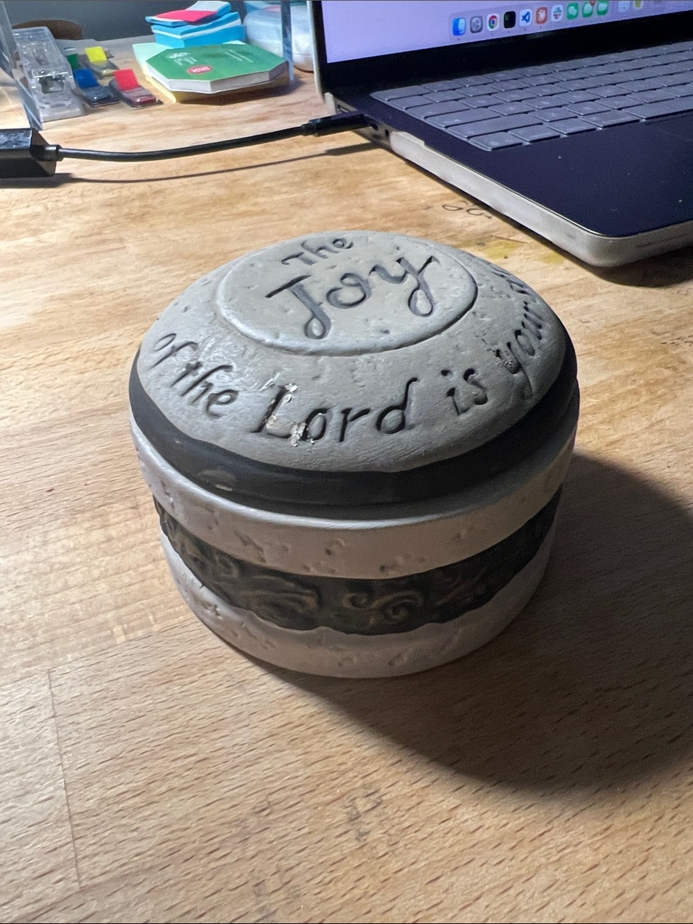 Round Ceramic Trinket Box with Script Lid